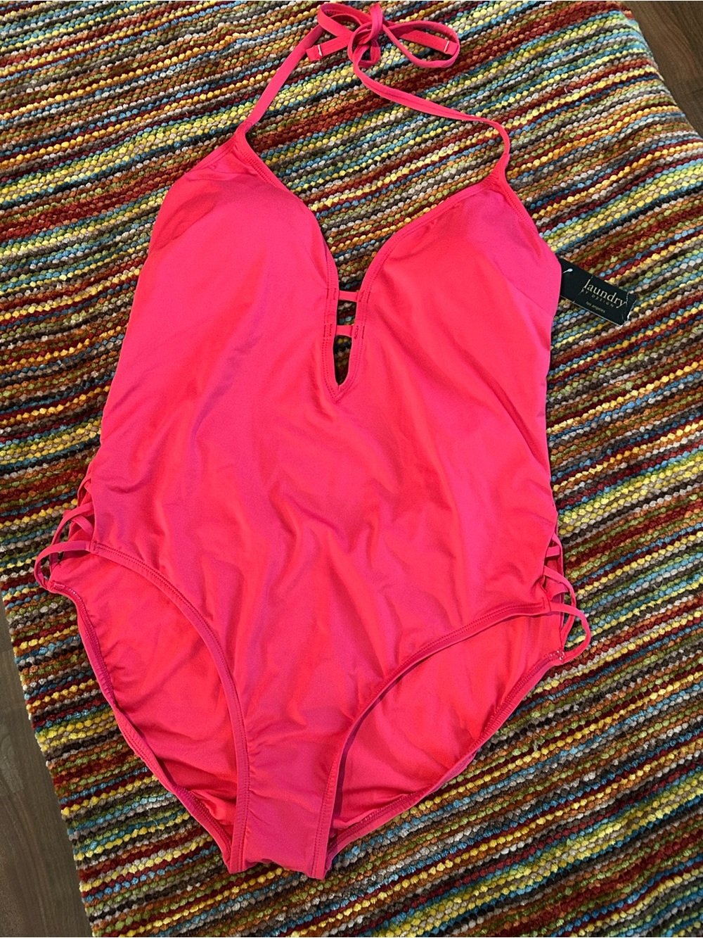 Laundry by Design One-Piece Swimsuit adjustable fit with halter & back ties XL
